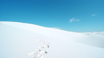 White salt dune landscape, crystal texture, blue sky contrast, detailed geometric formations in harsh sunlight.