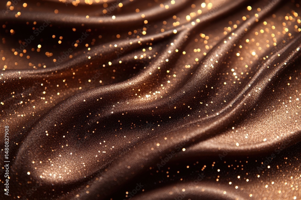 Poster Smooth shimmering bronze texture with sparkling particles and gentle curves during daylight showcasing elegance and luxury in design