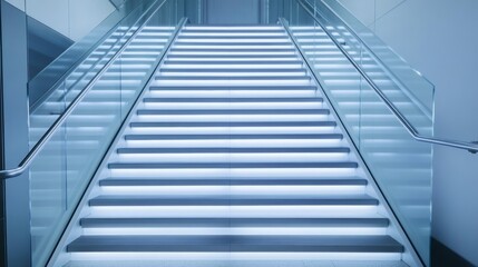 Obraz premium Illuminated Staircase with Glass Railing,modern ,architecture