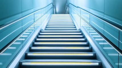 Obraz premium Illuminated Stairs Futuristic Design with Glass Railings, architecture ,modern interior