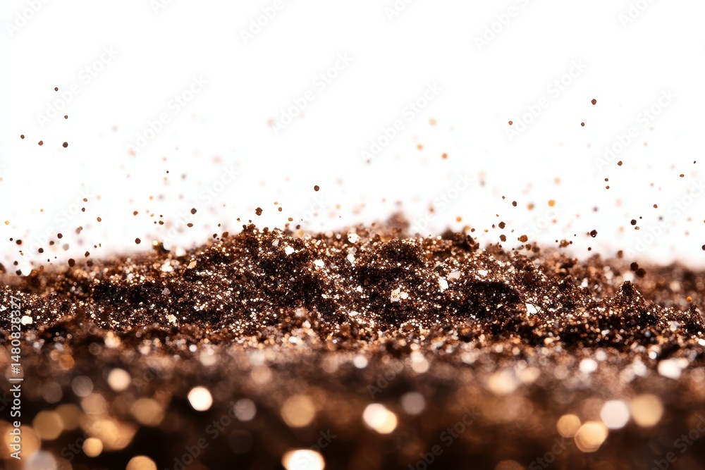 Poster Smooth shimmering bronze texture with sparkling particles and gentle curves during daylight showcasing elegance and luxury in design