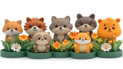 Naklejka premium Cute woodland animals in a garden setting