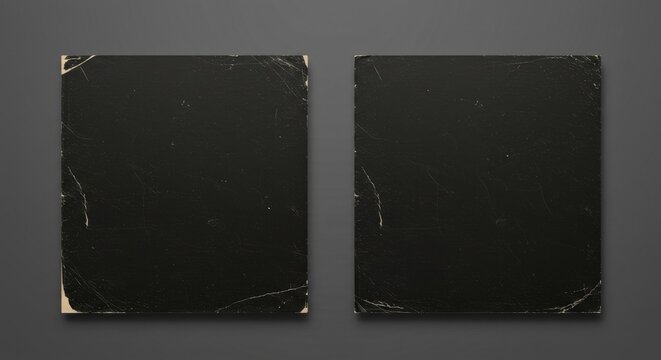 Black Vinyl CD Package Mockup - Vintage, scratched, shabby, black paper texture. Perfect for album art, music packaging design, or retro projects. Evokes nostalgia, mystery