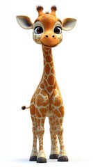 Obraz premium Cute cartoon giraffe. A digitally rendered, adorable giraffe character with large eyes and a friendly expression