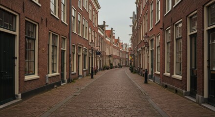 Brielle Street Cobblestone Lane Dutch Town - Charming cobblestone street, historic Dutch architecture, red brick buildings, quiet atmosphere, peaceful lane