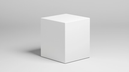 A white cube with a square base and a rectangular top sits on a gray background.
