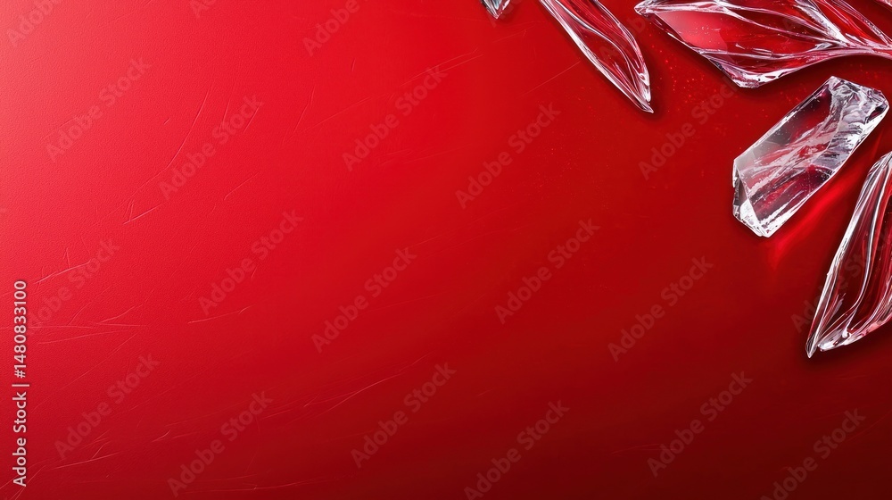 Aufkleber broken glass shards are scattered on a vibrant red surface