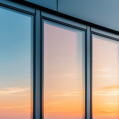 Sunset Reflection on Glass Building Facade, Architecture, Modern