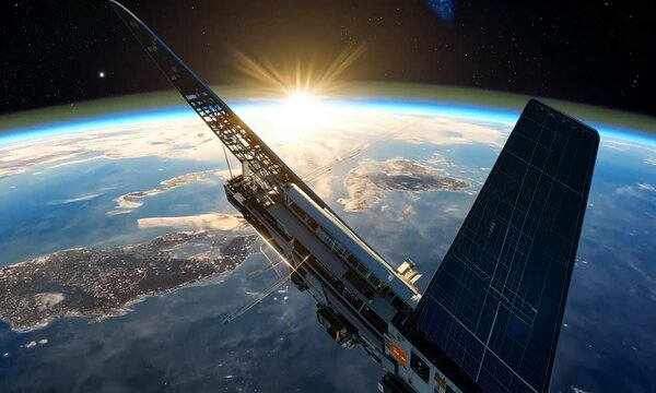 The International Space Station orbits Earth against a backdrop of stars