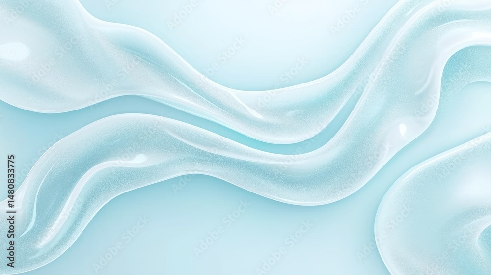 Poster soft light blue fabric flows smoothly in a wave pattern