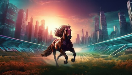 Obraz premium chroma screen background image run horse