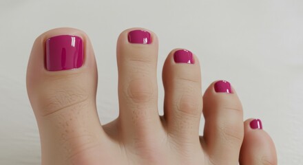 Close Up of Pink Toenails on Foot - A close-up shot of a foot with neatly manicured toenails painted a vibrant pink. The symbolizes beauty, self-care, pedicure, summer, and relaxation