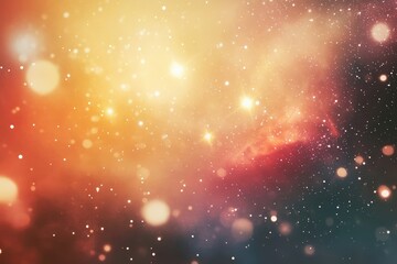 Fototapeta premium A mesmerizing cosmic scene with vibrant nebulae, glittering stars, and bokeh effects creating a dreamy, ethereal atmosphere.