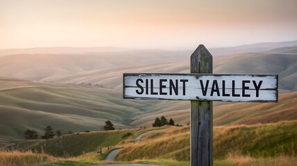 Silent Valley Sign: Capturing the tranquil essence of nature, a weathered signpost directs the way toward "Silent Valley.