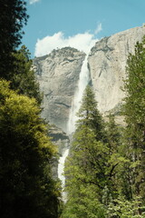 Yosemite National Park in California&rsquo;s Sierra Nevada mountains aesthetic greenery landscape scenery on sunny day granite cliffs waterfall