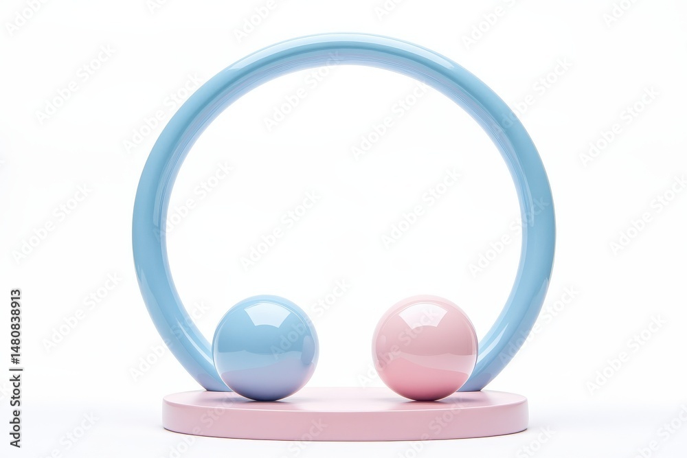 Poster Modern decorative arrangement featuring pastel spheres in a minimalistic design on a sleek circular display