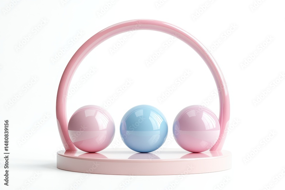 Poster modern decorative arrangement featuring pastel spheres in a minimalistic design on a sleek circular 