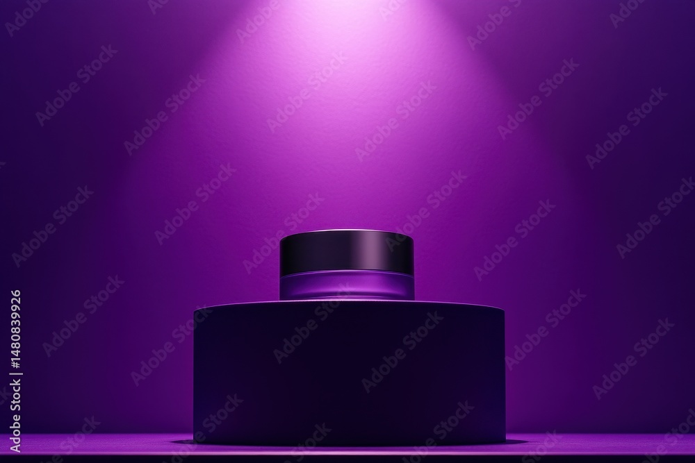 Poster elegant purple perfume bottle illuminated by soft light on a textured pedestal in a studio setting d