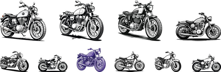 Obraz premium Collection of Hand-drawn Motorbikes