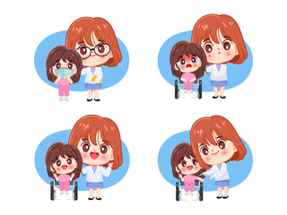 Cute girl symptoms of sick with doctor at hospital. Healthcare medical treatment.