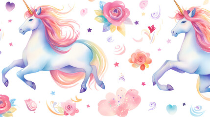 Fototapeta premium Enhancing your projects with a magical unicorn design element set and seamless pattern