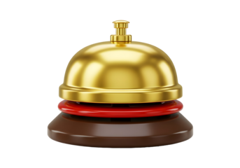 Gold Reception Service Bell 3D Render Transparent Background Hotel Icon