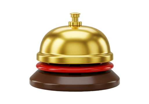 Gold Reception Service Bell 3D Render Transparent Background Hotel Icon