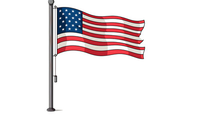 Vector Illustration of Isolated Cartoon US Flag on Pole Icon for Creative Graphic Design