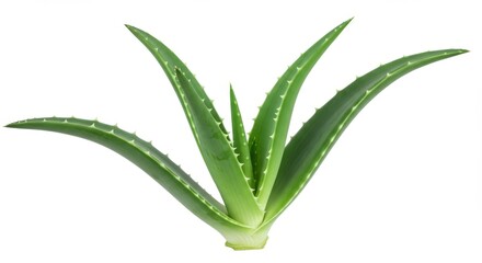 Obraz premium Fresh Aloe Vera Plant - Vibrant green aloe vera plant isolated on white background, showcasing its succulent leaves and spiky edges. Perfect for health, beauty, and nature themes