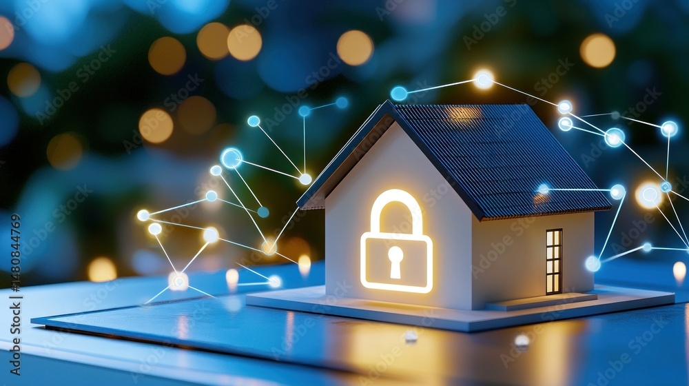 Aufkleber Smart home security system shown with digital network connection