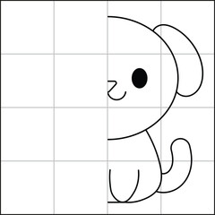 cute and simple dog drawing sketch with grid to learn how to draw for kids