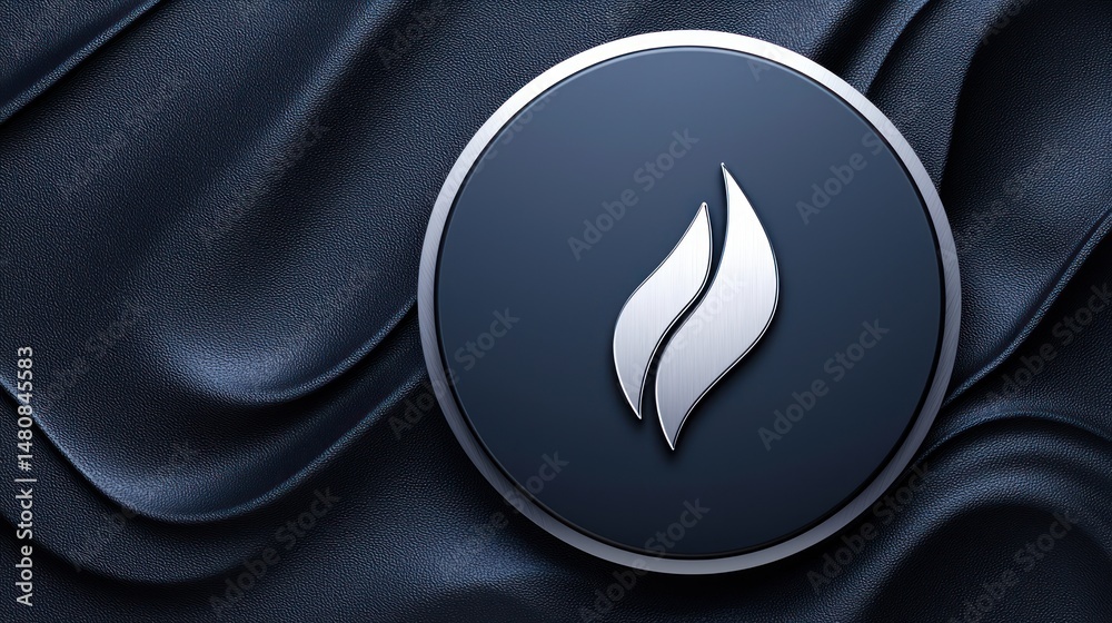 Poster silver logo with flame design on a dark background