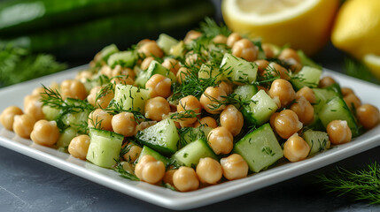 Refreshing chickpea and cucumber salad with dill