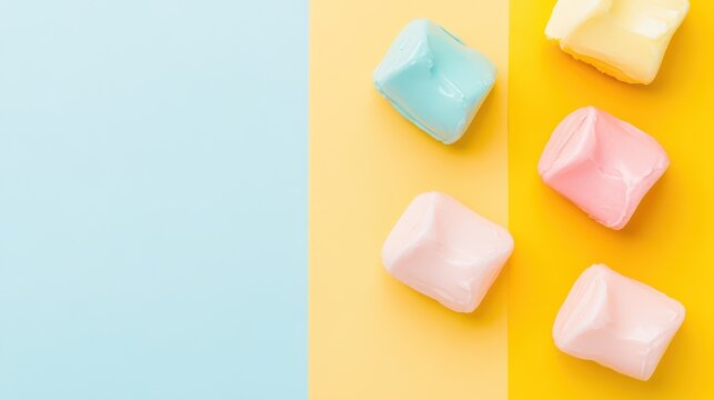 Colorful laundry pods on bright background