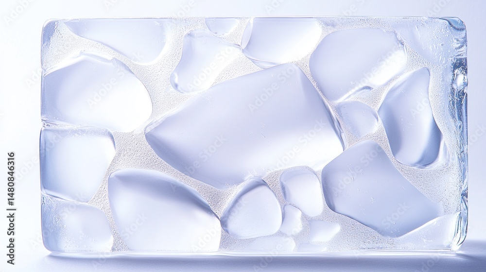 Poster Clear ice block containing rounded pieces frozen inside it