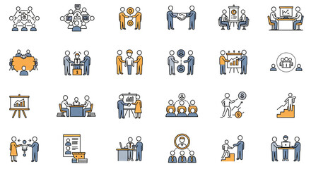 Teamwork Icons Collaboration Meeting Presentation Business Strategy Success