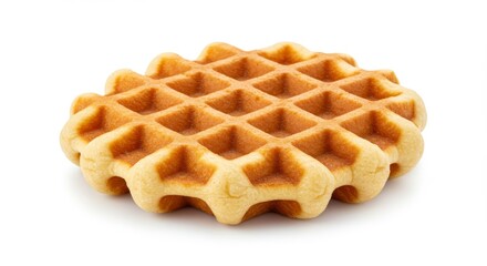 Golden Brown Waffle - A single, perfectly baked waffle, golden brown and crisp, isolated on a white background