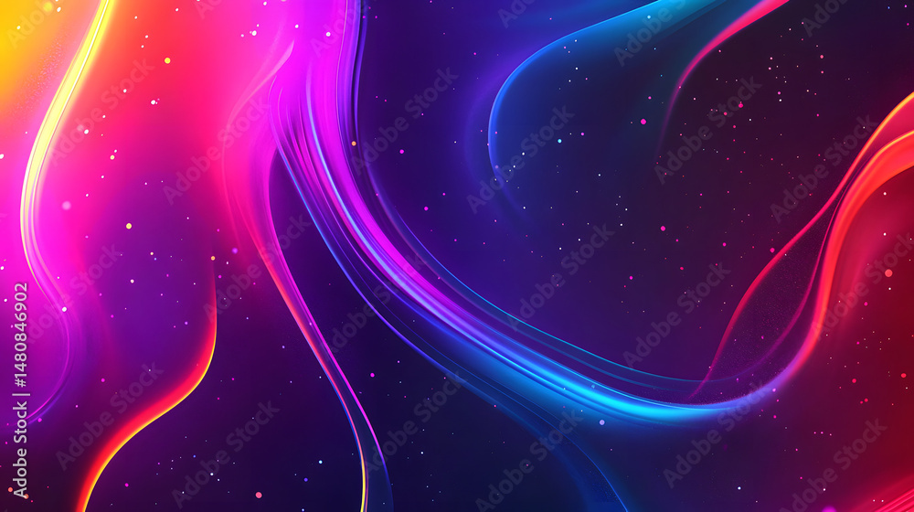 Poster a vibrant abstract background featuring colorful flowing curves and a starry texture, creating a dyn