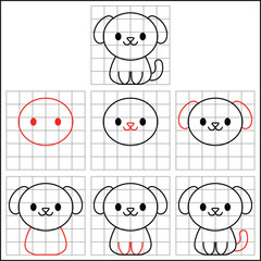 easy step by step cute dog drawing sketch with grids to learn how to draw for kids