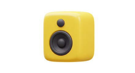 Fototapeta premium Cute Yellow Cube Speaker 3D Render Music Audio Sound System Modern Design Home Theater Gadget Fun