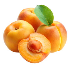 Apricots With Orange Hue Some Cut Open On Transparent Background
