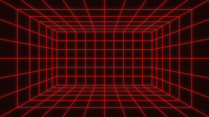 Deep red grid virtual reality background or gaming background or space backgroun 4K