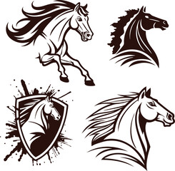 set of black horses silhouette 