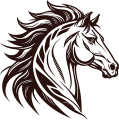 Horse head silhouette vector illustration with black mane and equine art design