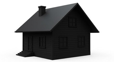 Simple Black House 3D Model Small Cabin Design Home Exterior Illustration