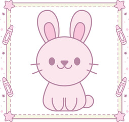 cute bunny drawing with pastel colors and with stars frame