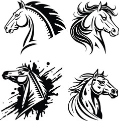 black and white horses vector silhouette 