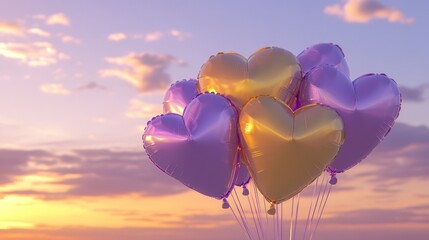 Fototapeta premium Heart balloons sunset romantic festive celebration design