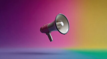 Colorful Floating Megaphone in Air with Vibrant Background Perfect for Advertising and Promotions