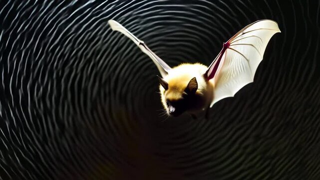 Bat flying in darkness emitting echolocation sound waves